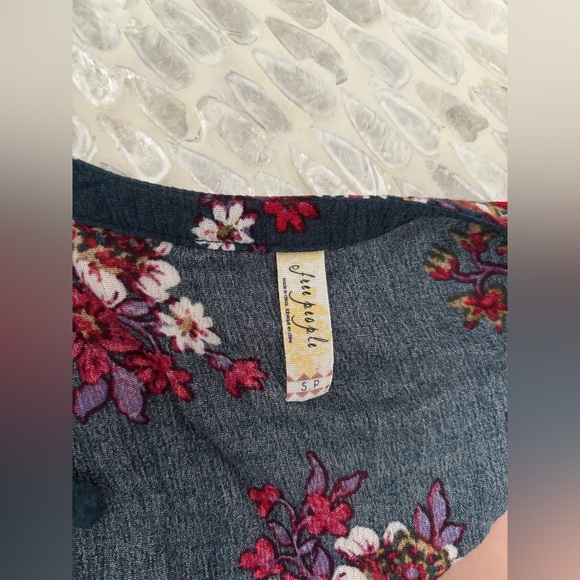 Free People Hunter Green  Floral Boho Open Long Sleeve Tunic Mini Dress Small - Picture 7 of 8